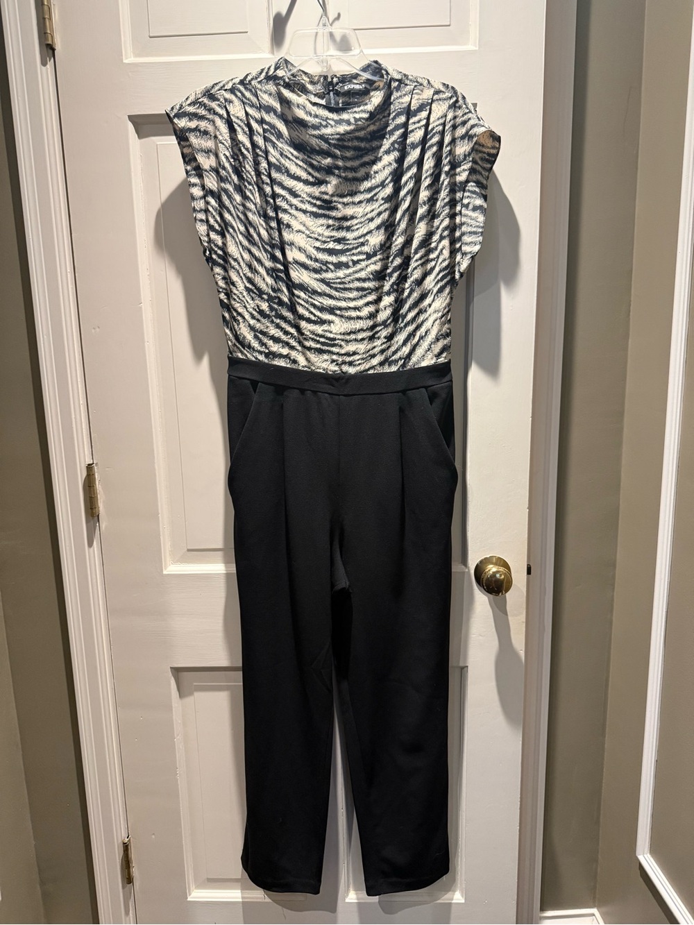 Express Black and White Patterned Top Jumpsuit